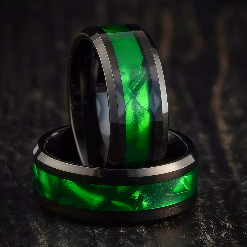 Men's Stylish Stainless Steel Inlaid Green Opal Ring